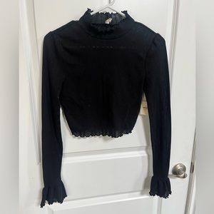 Freepeople Cropped Ruffle Mock Neck and Cuffs Layering Tee